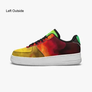 Basket basse de sport en cuir "Fumée verte, jaune et rouge"(977)