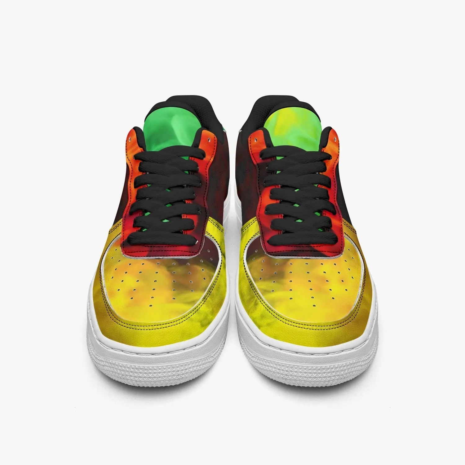 Basket basse de sport en cuir "Fumée verte, jaune et rouge"(977)
