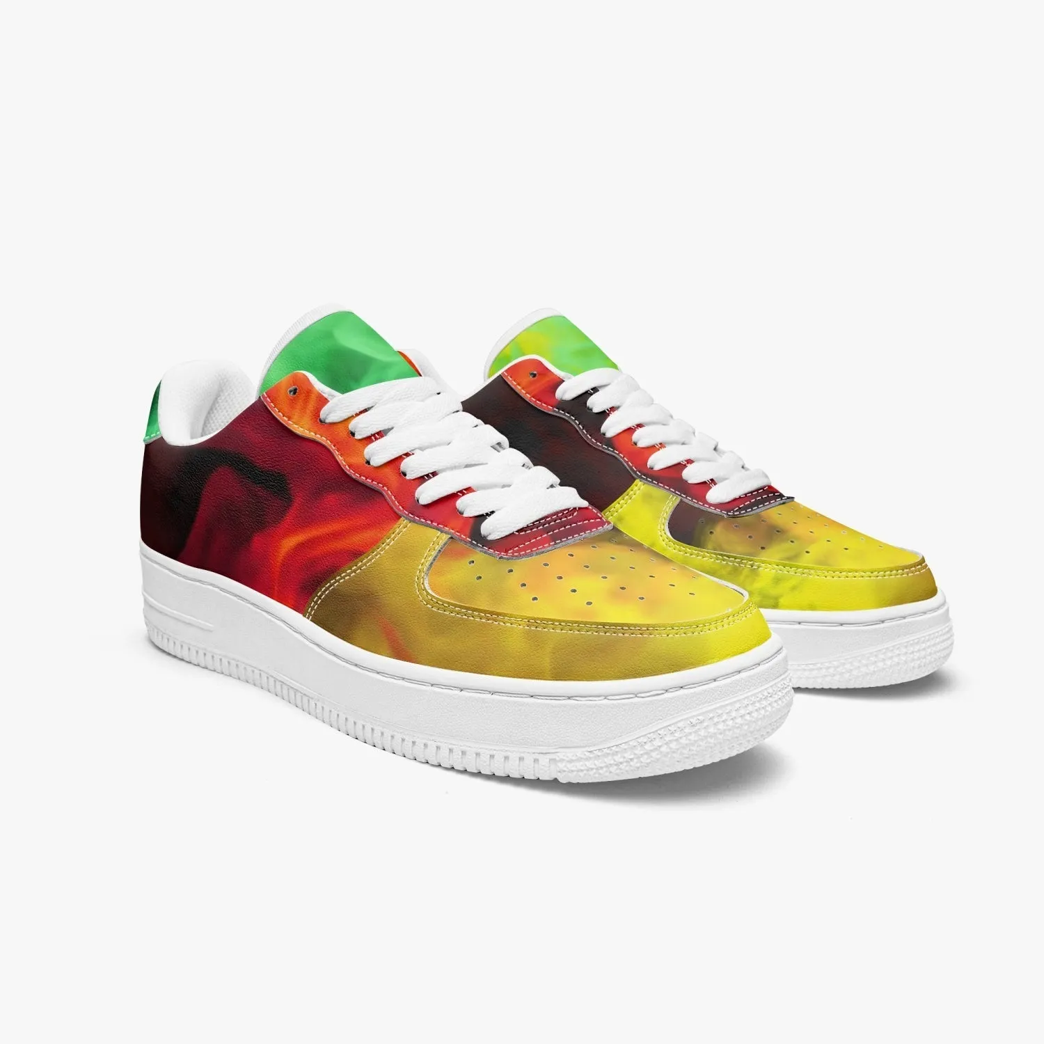 Basket basse de sport en cuir "Fumée verte, jaune et rouge"(977)