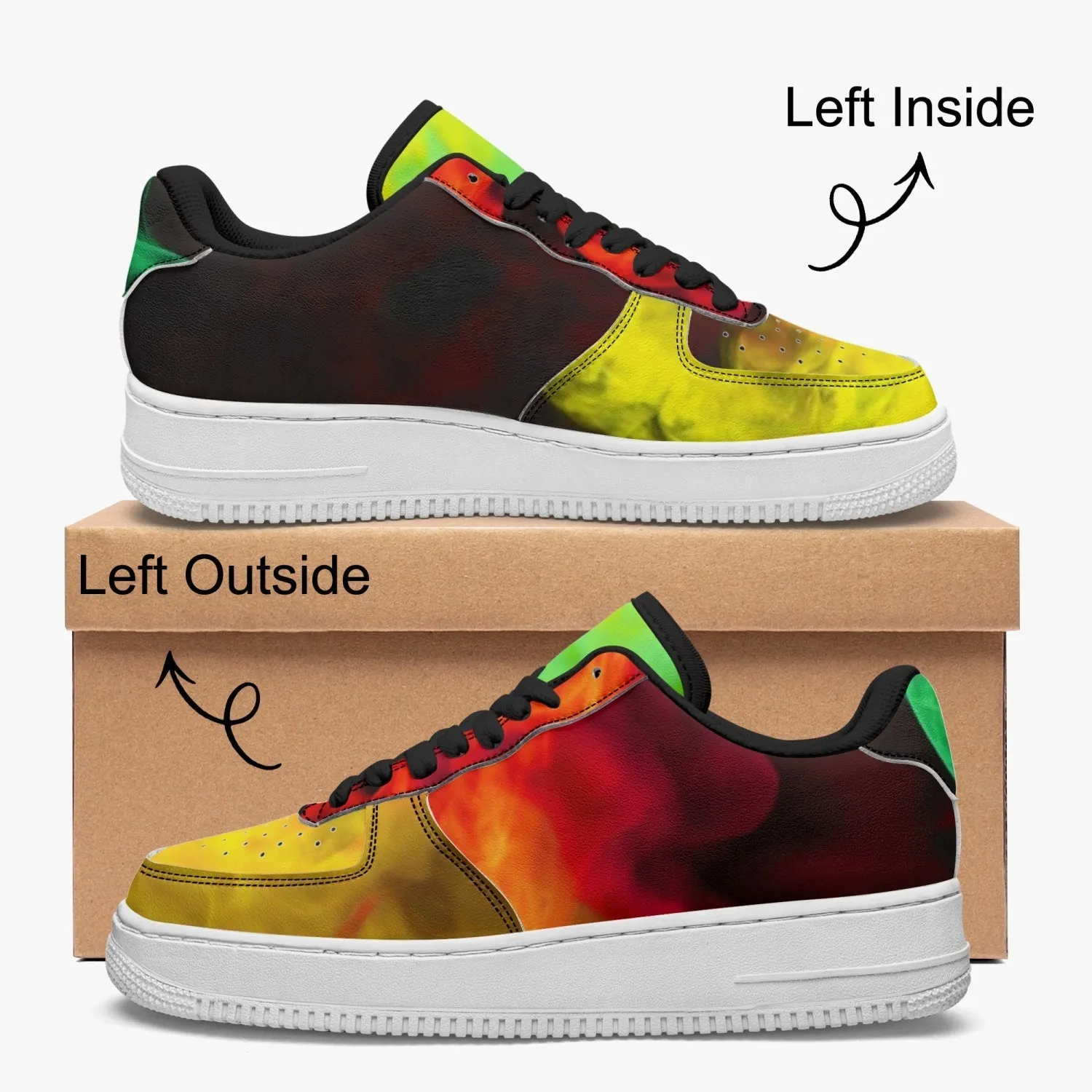 Basket basse de sport en cuir "Fumée verte, jaune et rouge"(977)