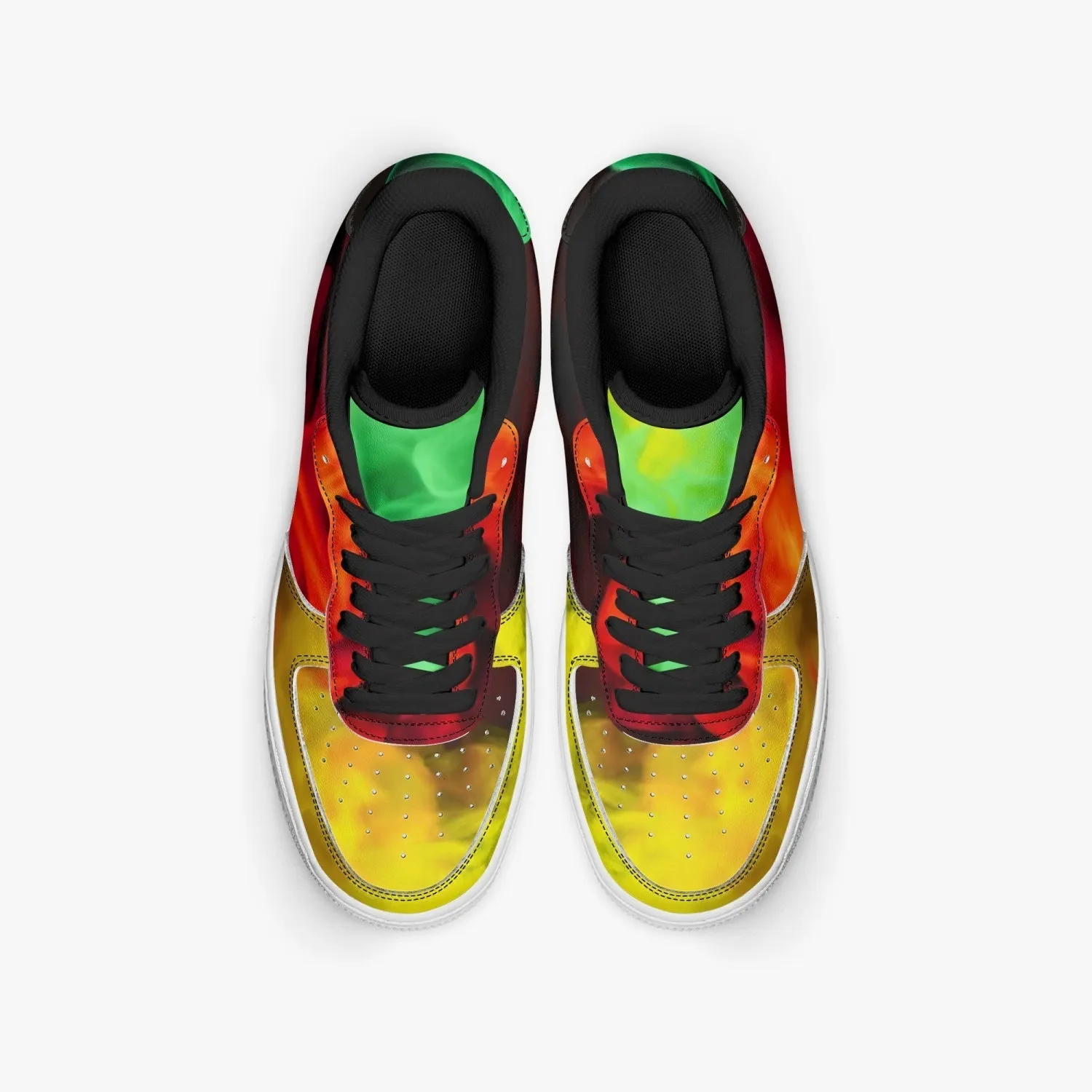 Basket basse de sport en cuir "Fumée verte, jaune et rouge"(977)