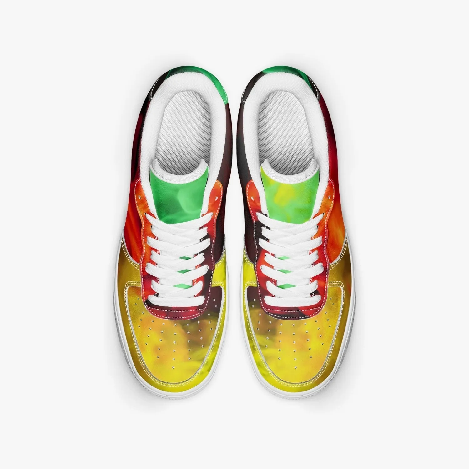 Basket basse de sport en cuir "Fumée verte, jaune et rouge"(977)