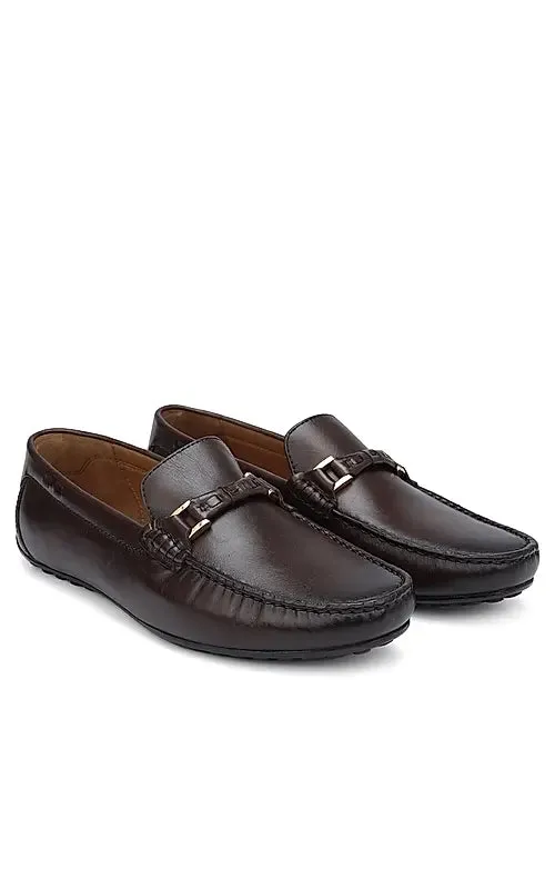 Brown Plain Leather Moccasins