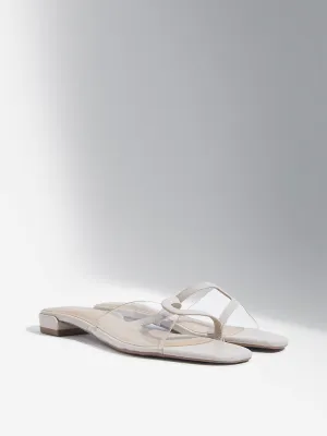 LUNA BLU Ivory Vinyl Strap Slides
